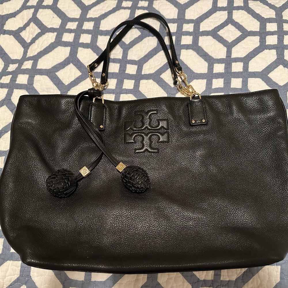 Tory Burch Black Tote with Gold Chain Details